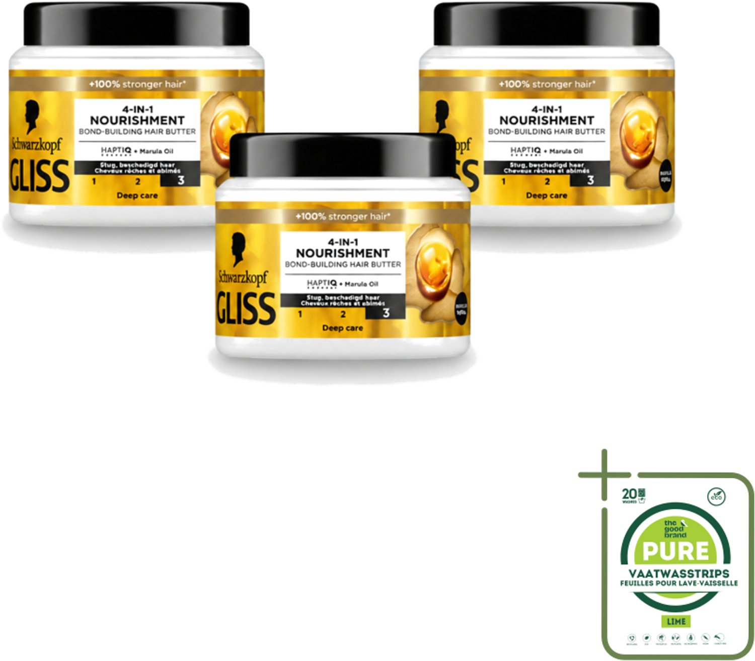 3 x Gliss - Haarmasker - 4in-1 Hair Butter - Voor Intensieve Herstelverzorging - 400 ml - Grootverpakking - Vaatwasstrips - Haarmasker - Haarherstel - Haarvoeding - Droog Haar - Beschadigd Haar