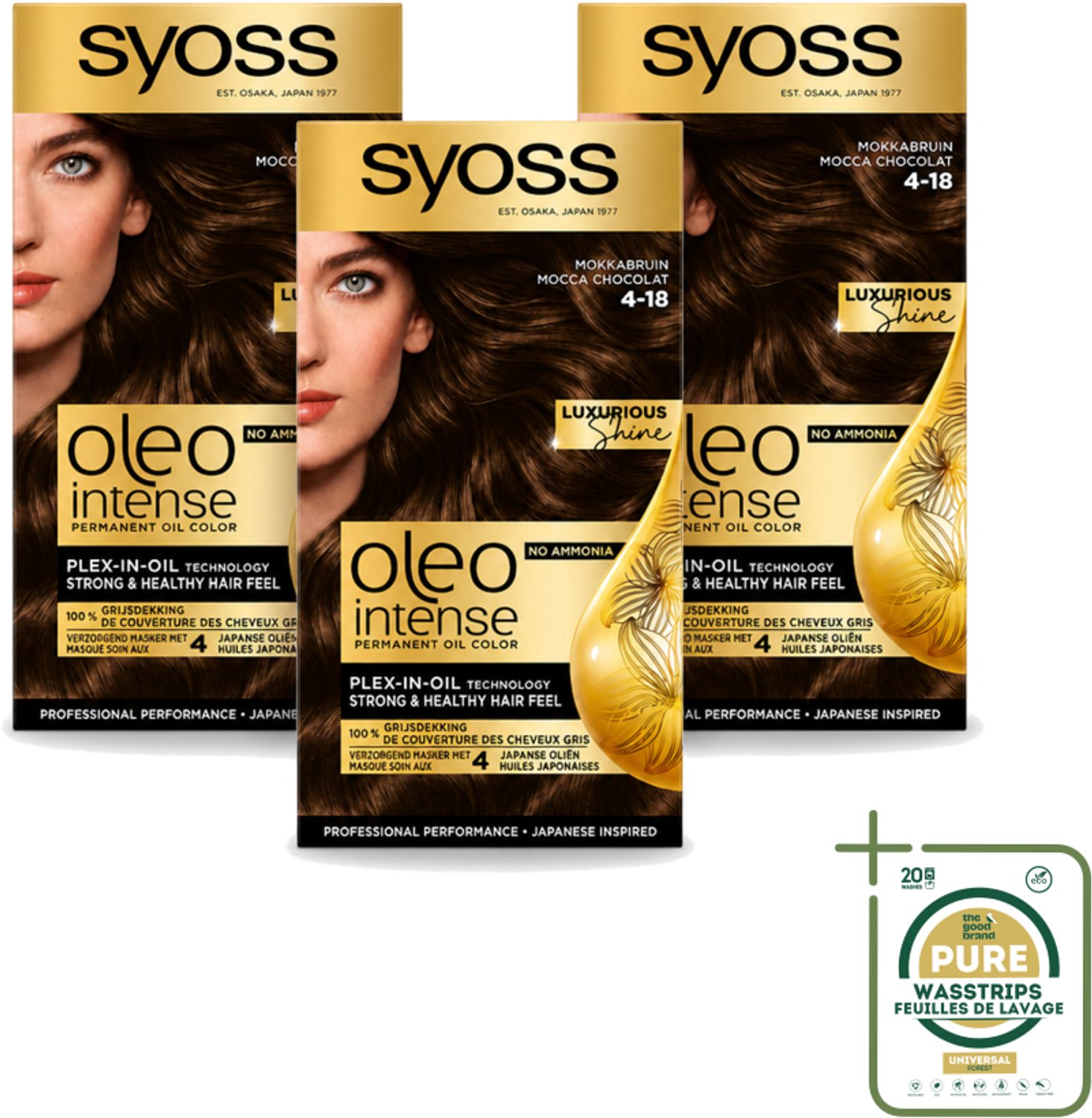 3 x SYOSS - Oleo Intense 4-18 - Haarverf - Permanente Haarkleuring - Mokkabruin - Langdurige Kleur - Wasstrips - Haarkleur - Haarverf - Permanente Haarkleur - Mokkabruin - Haarverf Zonder Ammoniak