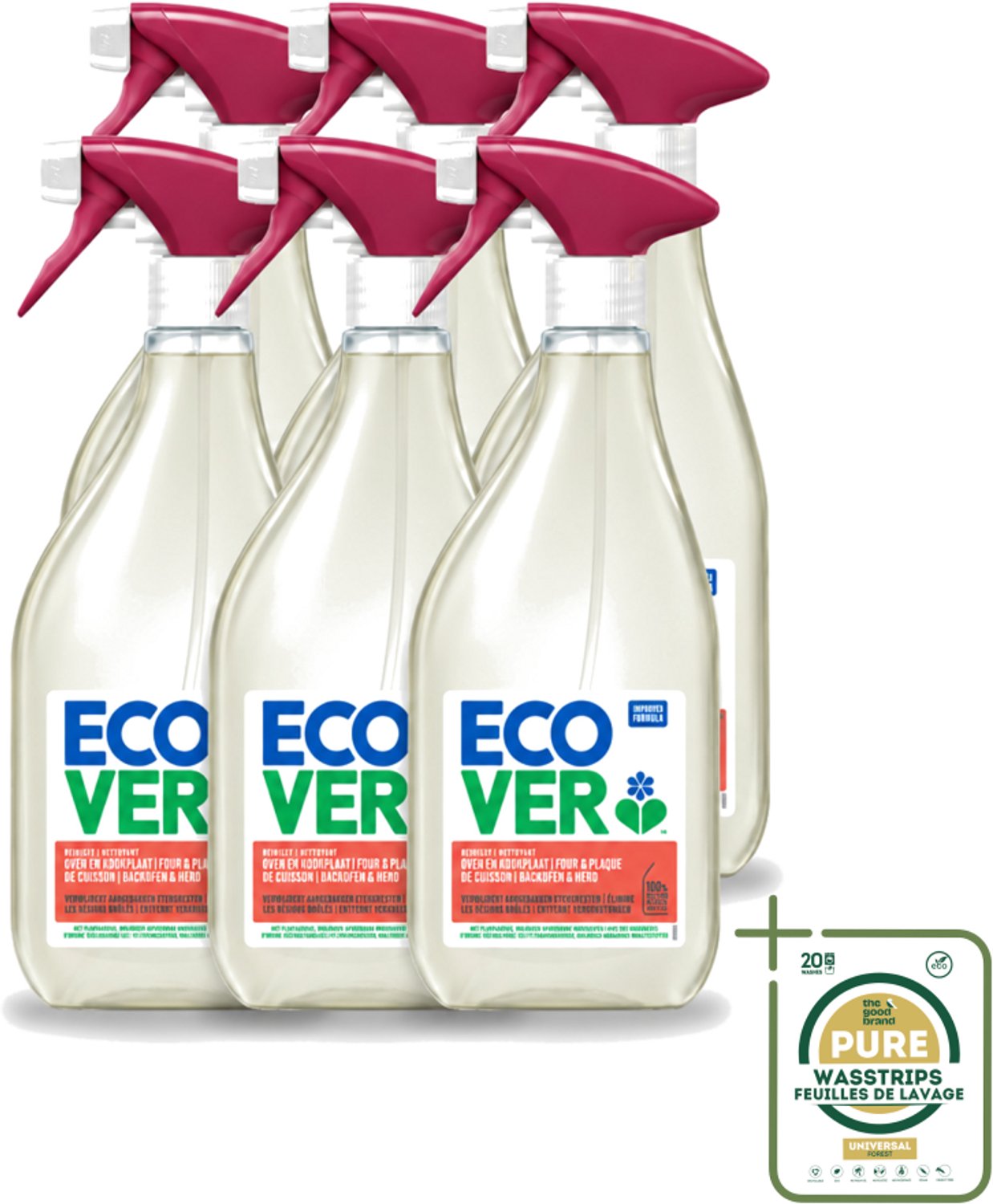 6 x Ecover - Oven- & Kookplaatreiniger - Power Cleaner - 500 ml - Wasstrips - Oven Reinigen - Kookplaat Reinigen - Vet Verwijderen - Plantaardige Reiniger - Vuil Verwijderen