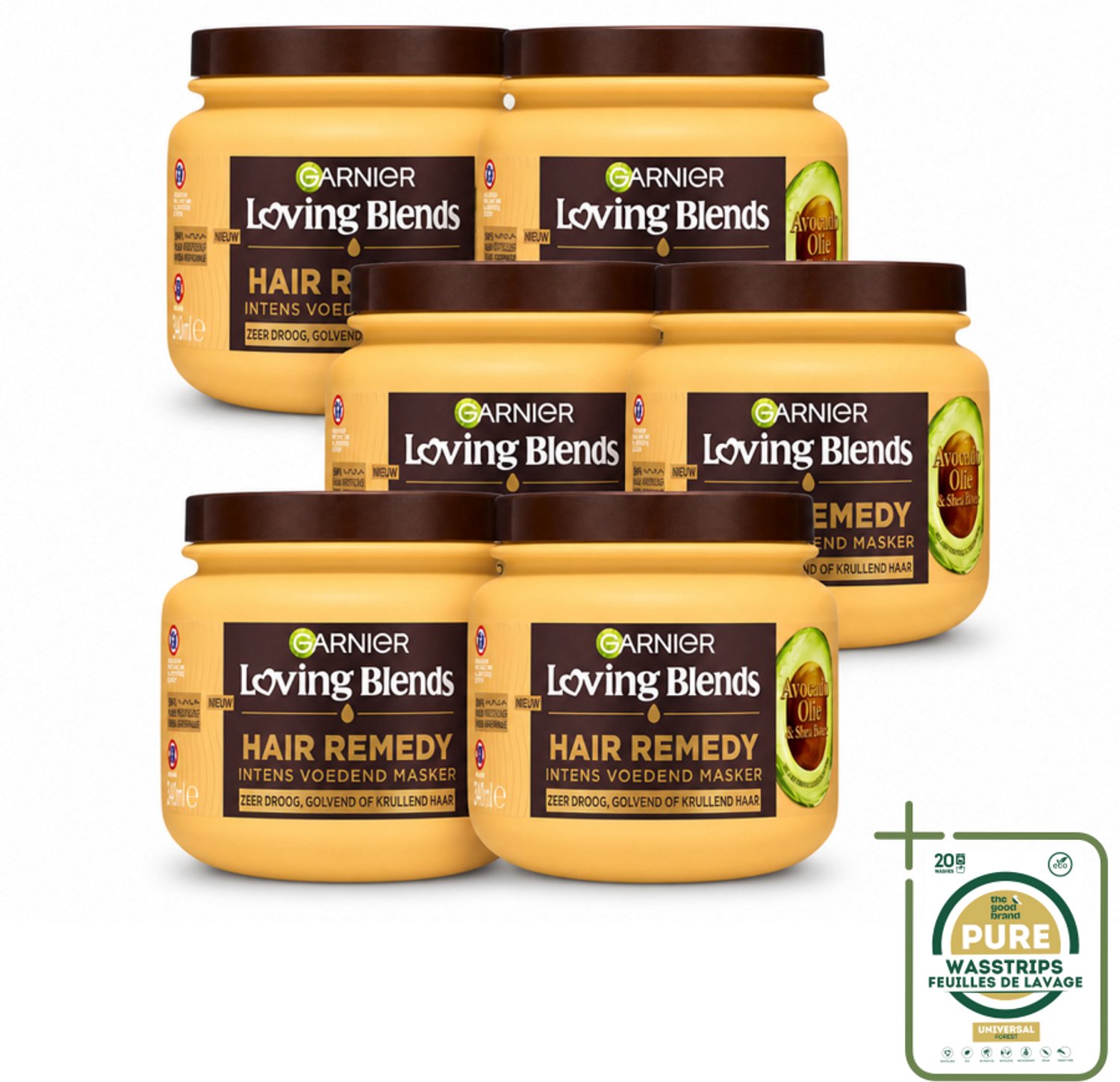 6 x Garnier - Loving Blends - Haarmasker - Avocado Olie & Shea Boter - Ultra Voedend - Golvend & Krullend Haar - 340 ml - Wasstrips - Haarmasker - Avocado Olie - Shea Boter - Pluizend Haar - Droog Haar