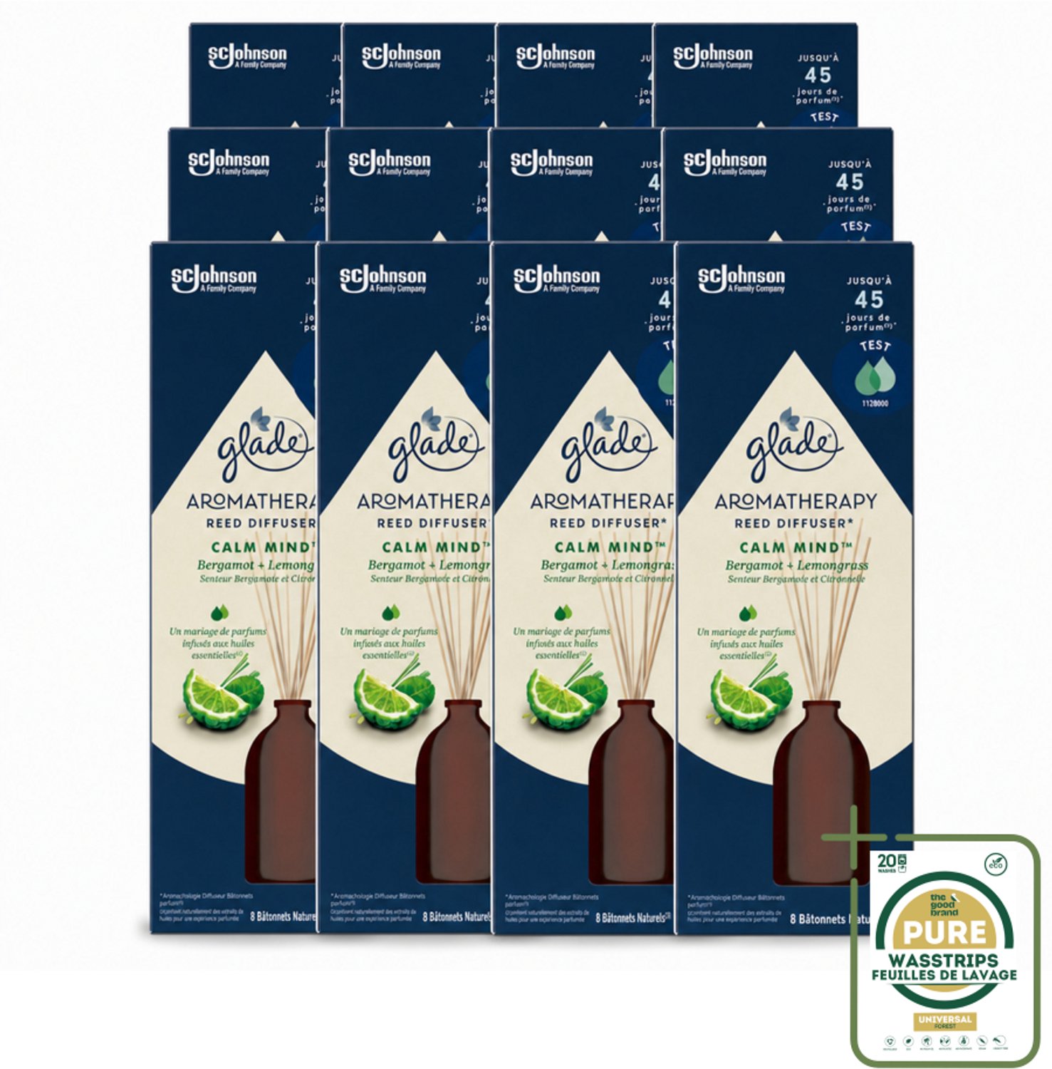 12 x Glade - Geurstokjes Calm Mind - Aromatherapie Geurverspreiding - 80 ml - Wasstrips - Geurstokjes - Aromatherapie - Ontspanning - Geurverspreiding - Rust