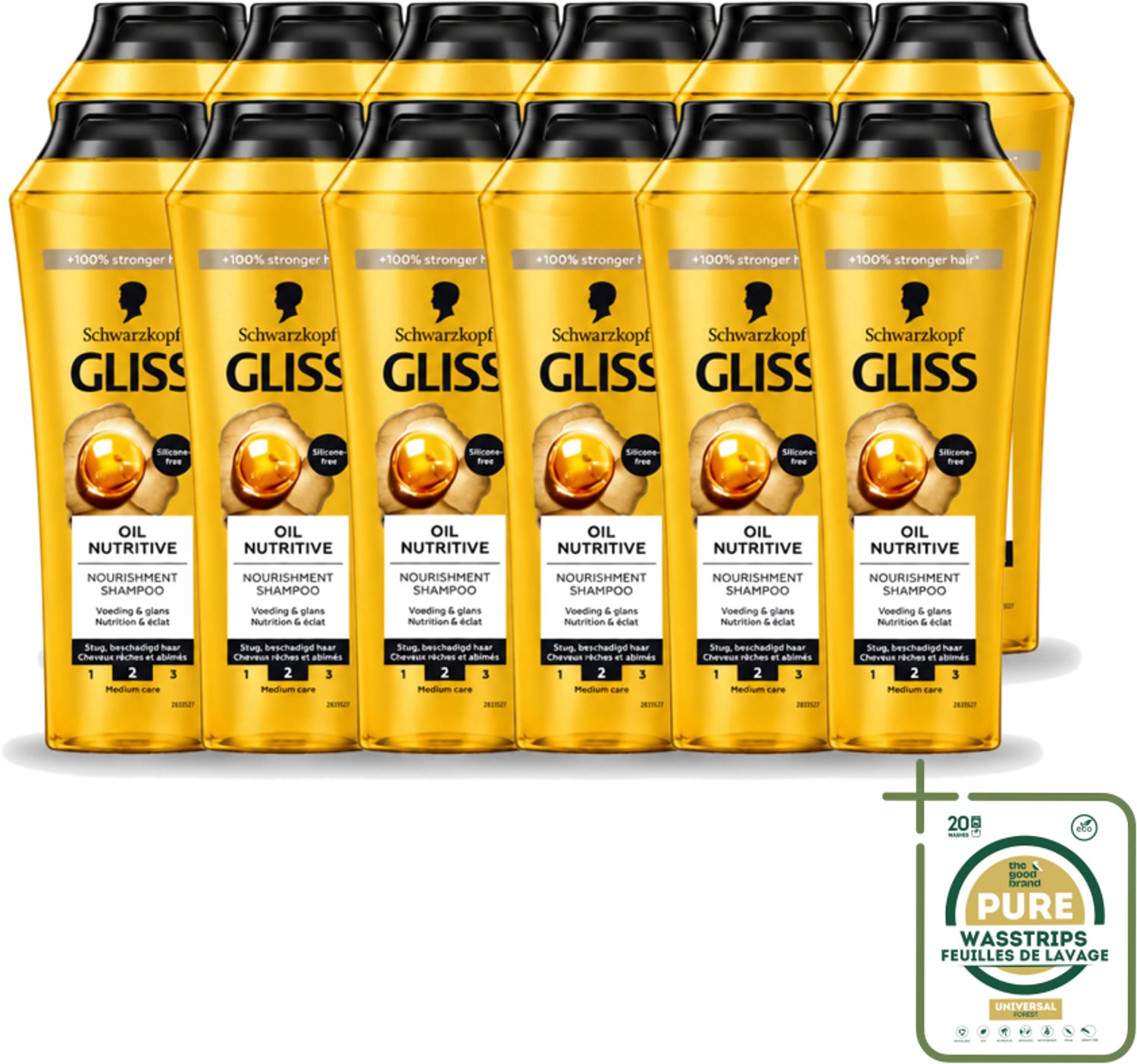 12 x Gliss - Shampoo - Oil Nutritive - Voor Voedend en Zijdezacht Haar - 250 ml - Wasstrips - Voedend Haarshampoo - Droog Haar - Zijdezachte Haar - Lang Haar - Gespleten Haarpunten