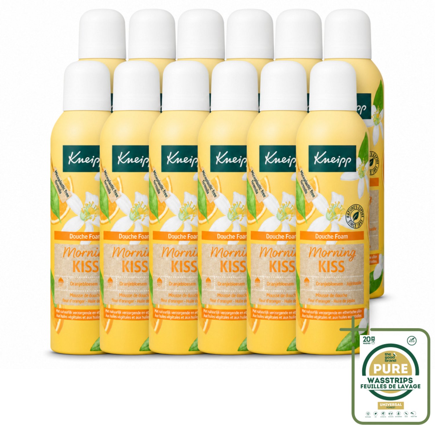 12 x Kneipp - Douche schuim - Morning Kiss - Oranjebloesem - 200 ml - Wasstrips - Douche Schuim - Ochtend Verzorging - Natuurlijke Douche - Oranje Bloesem - Huid Verzorging