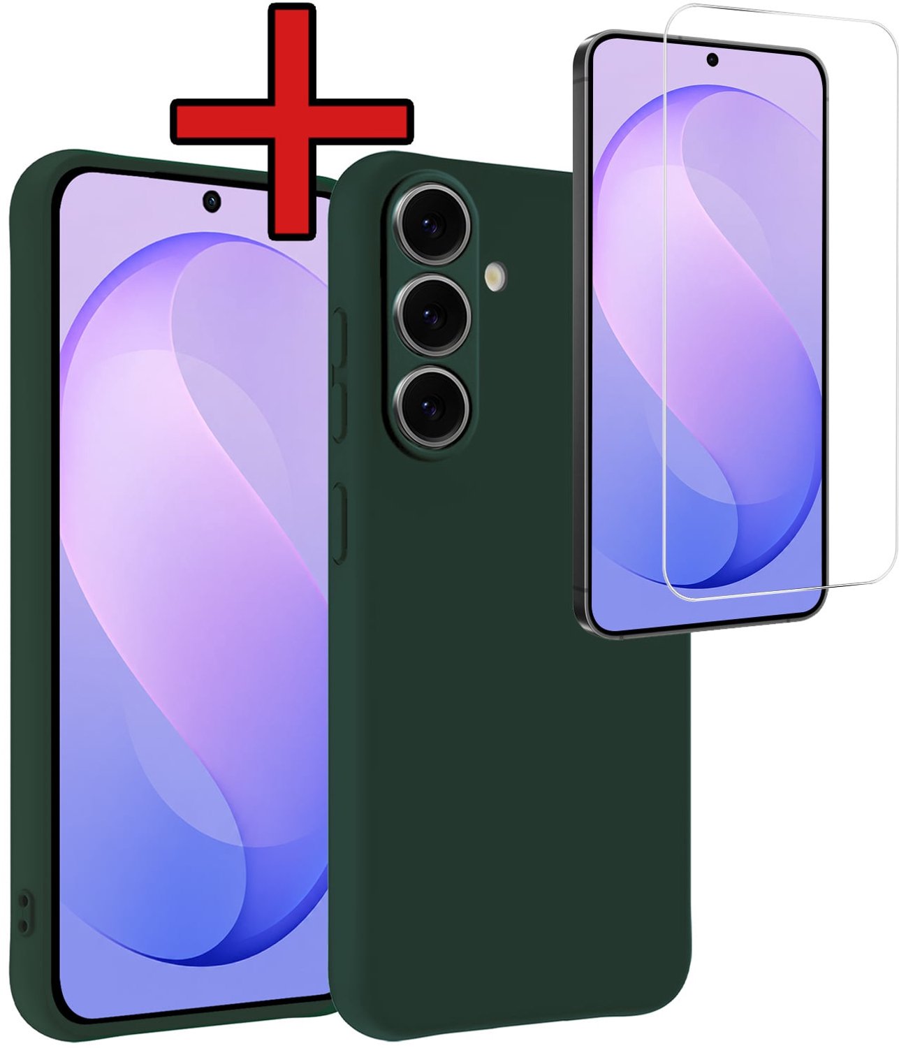Hoesje - Met Screenprotector - Geschikt voor Samsung Galaxy S26 FE - Sterk & Shockproof - Telefoon Hoes - Back Cover - Siliconen Case - Telefoonhoes - Donkergroen