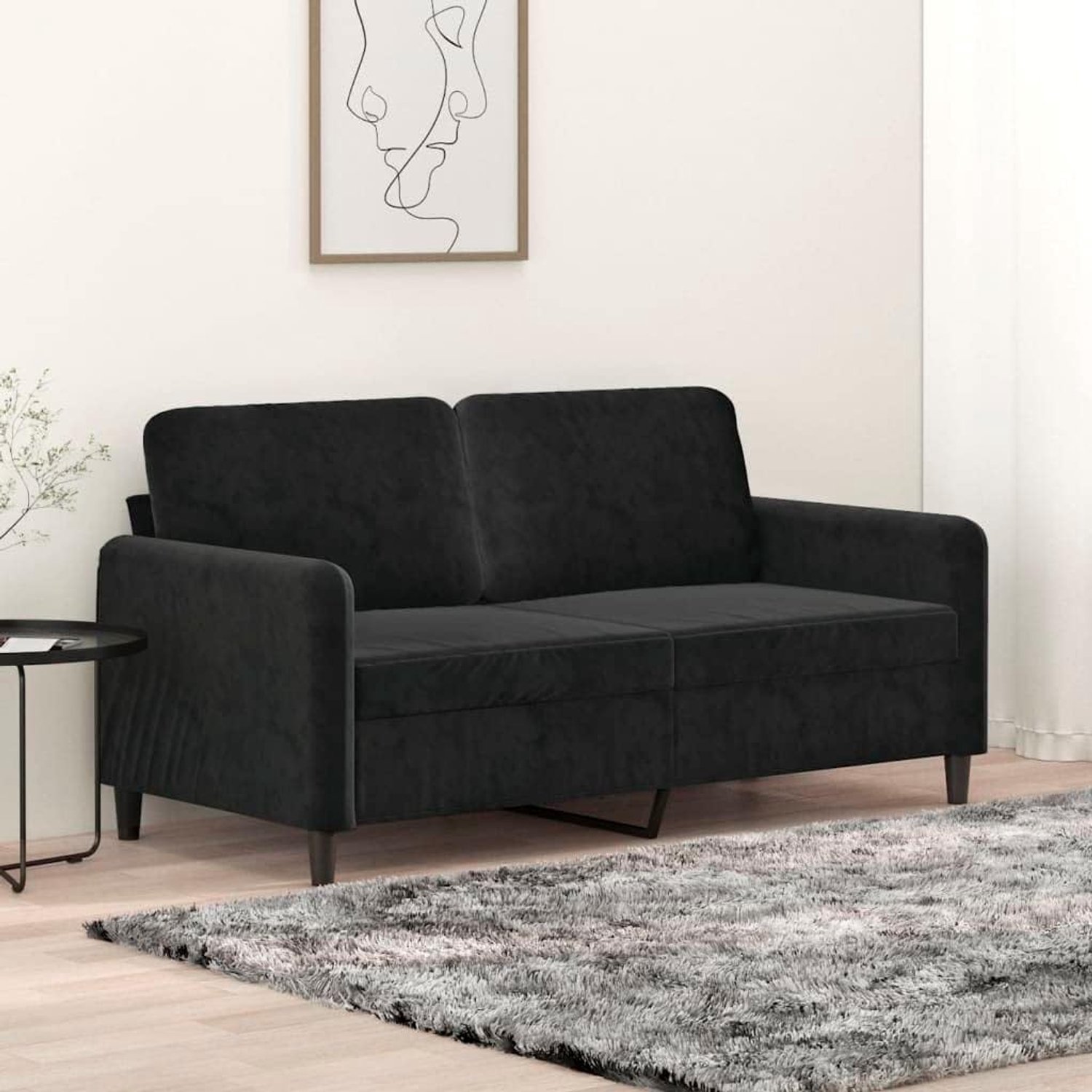 2-zitsbank, zwart, 140 cm, fluwelen stof, bekleding metalen frame, bekleding, modern design, woonkamerzitmeubel, comfortabel, luxueus, duurzaam, stijlvol