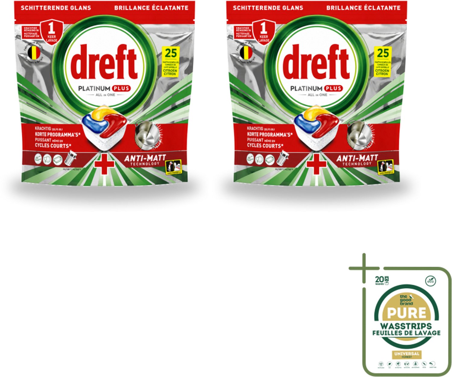 2 x Dreft - Vaatwastabletten - Platinum Plus All-in-One Citroen - Frisse geur - 25 Tabletten - Wasstrips - Vaatwasmiddel - Doffe Glans - Glans Herstellen - Vaatwasmachine - Vaatwastabletten