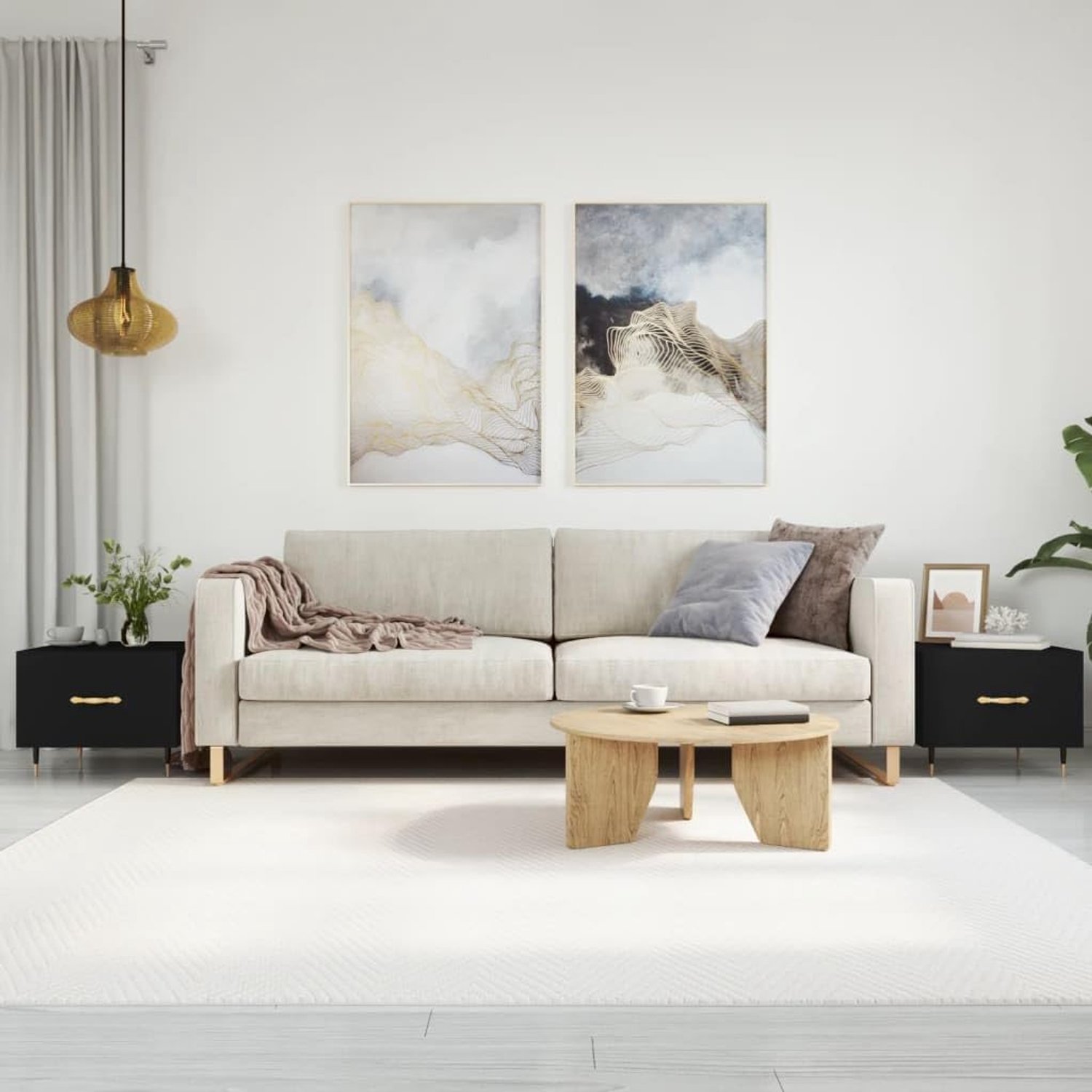 Salontafels zwart, 50 x 50 x 40 cm, houtmateriaal met lade, opbergruimte, robuuste bijzettafels met ijzeren poten voor woonkamer, duurzaam tafelblad voor drankjes, 2 stuks