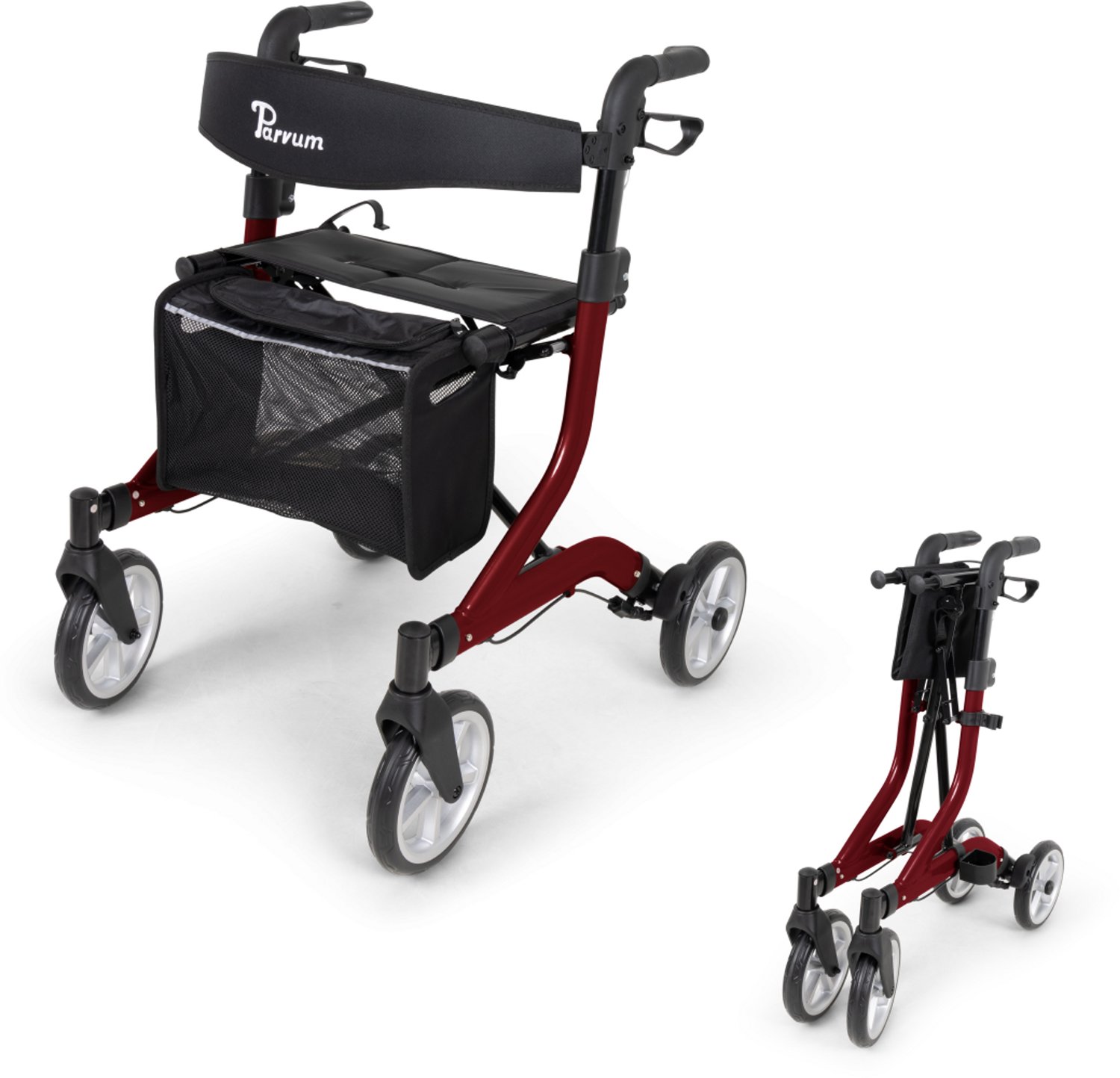 Parvum SuperLight Plus Rollator - Lichtgewicht rollator (5,2kg) - Incl. stokhouder, tas & rugleuning - Rood