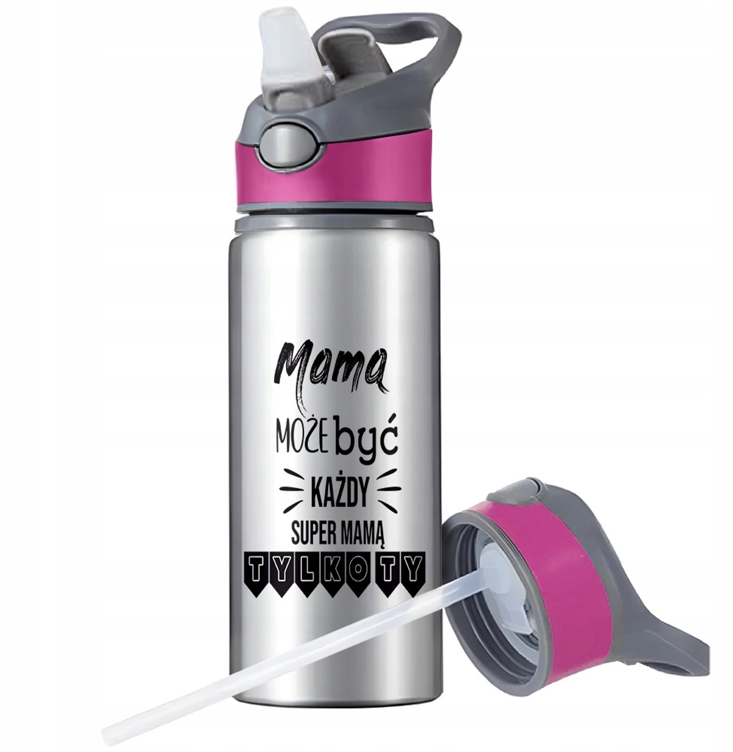 Aluminium Sport Bidon 650ml met Rietje en Lus - Zilver