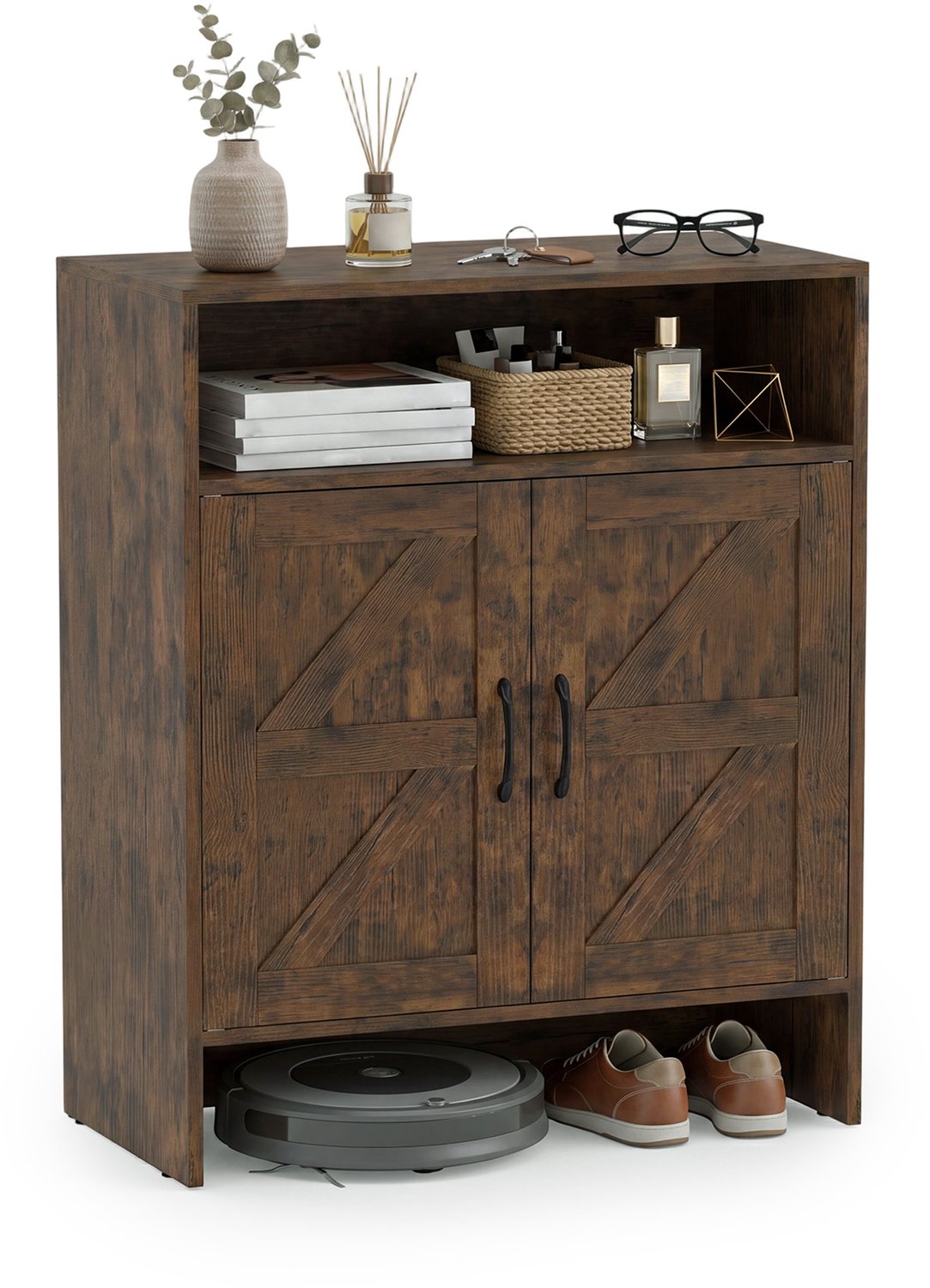 Costway Schuhschrank in landelijke stijl met deuren, 70 x 35 x 95 cm (Bruin) Rustiek Bruin