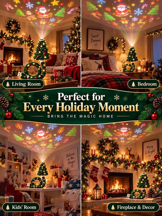 Casalora Christmas Projector Lights Indoor Plug and Play Tree Shape Table Lamp15x8cm Holiday Projector Indoor with 6 Slides for Home Party Living Room Dorm Hotel Camping van casalora — afbeelding 2