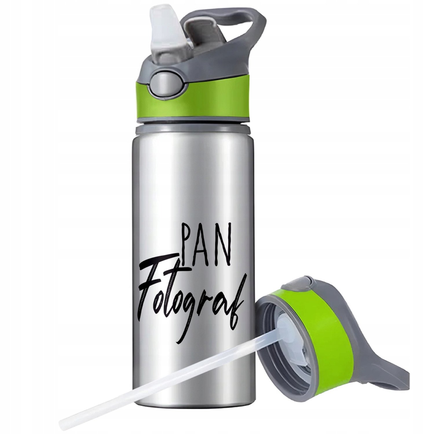 Aluminium Sport Bidon 650ml met Rietje en Handvat - Zilver