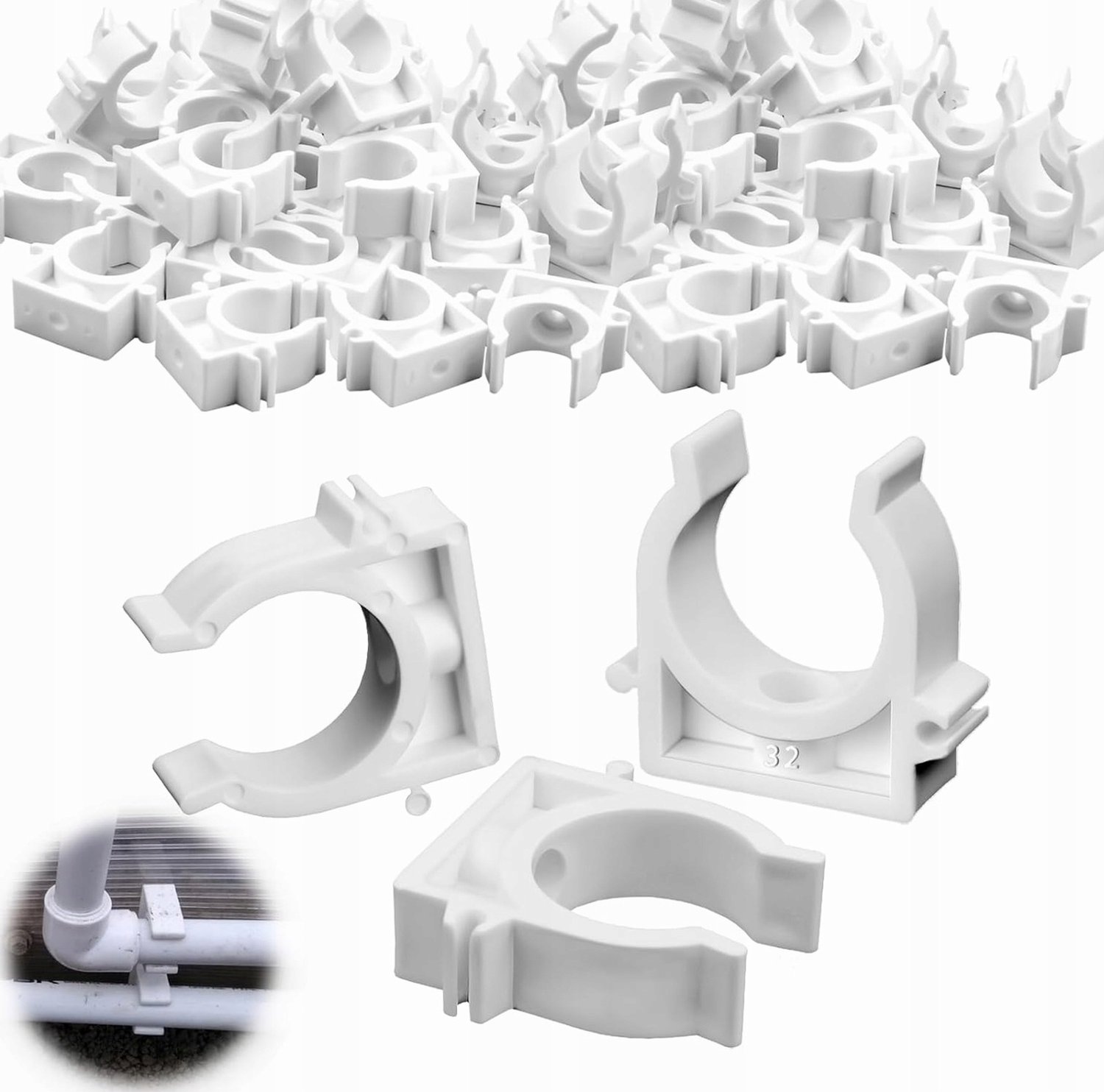 60x Kunststof Buisklemmen Wit 32mm - Stevige Bevestiging