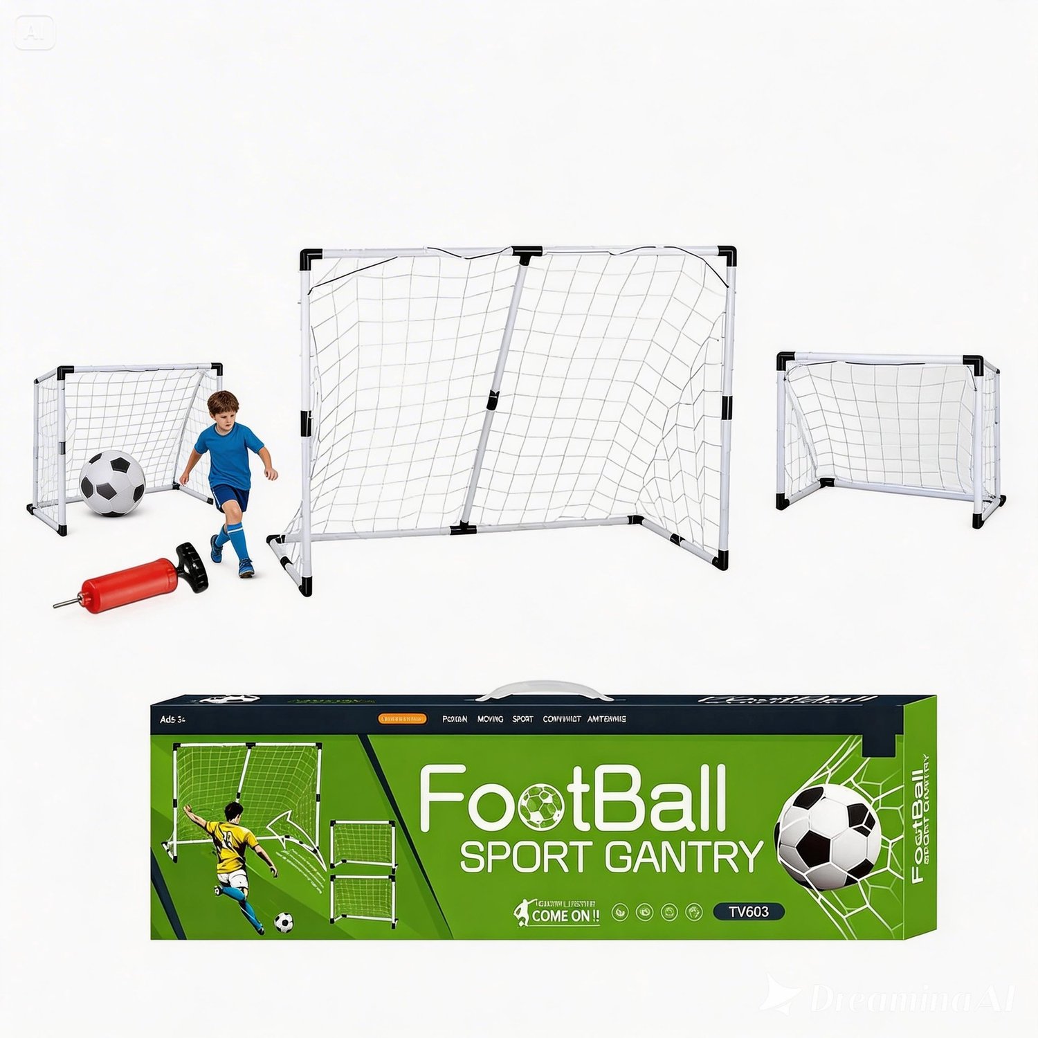 Voetbaldoel 2-in-1, opvouwbaar, 143x110cm, met bal en pomp