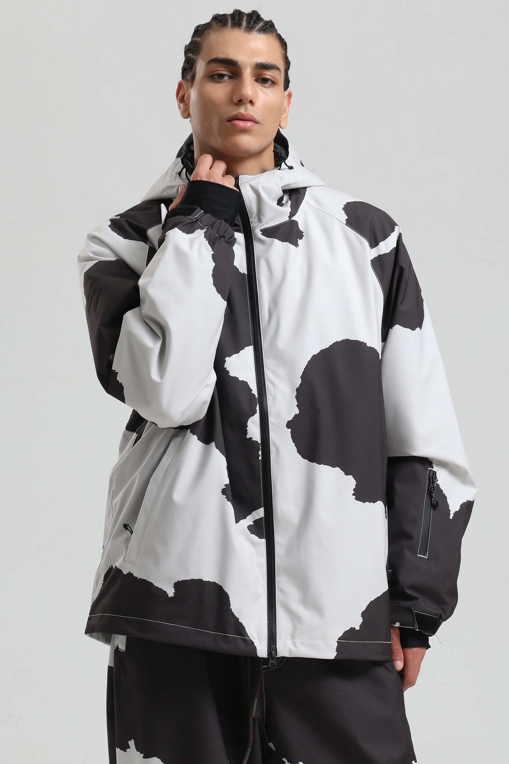 GSOU SNOW Unisex oversized ski- en snowboardjas 15K waterdicht Koeienprint