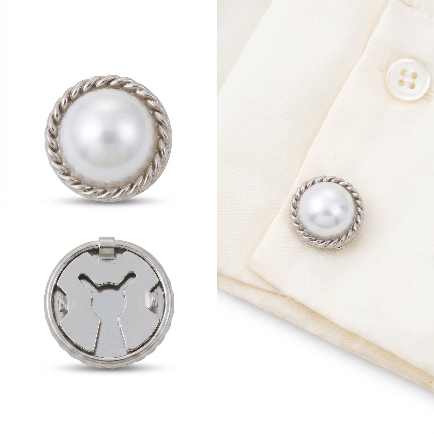 Zilveren Knopenhanger met Pareldecoratie voor Elegante Blouses