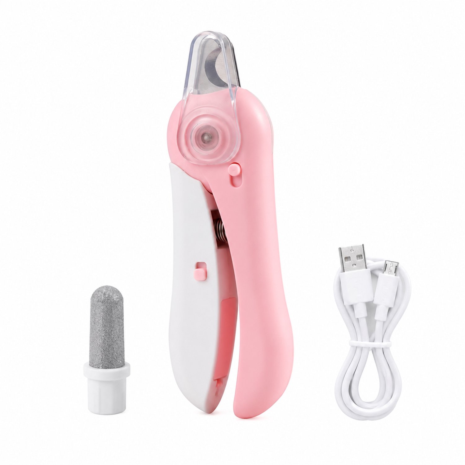 Elektrische nagelknipper voor huisdieren - met vijl, spatbescherming en verlichting - roestvrijstalen uitvoering - roze met batterij