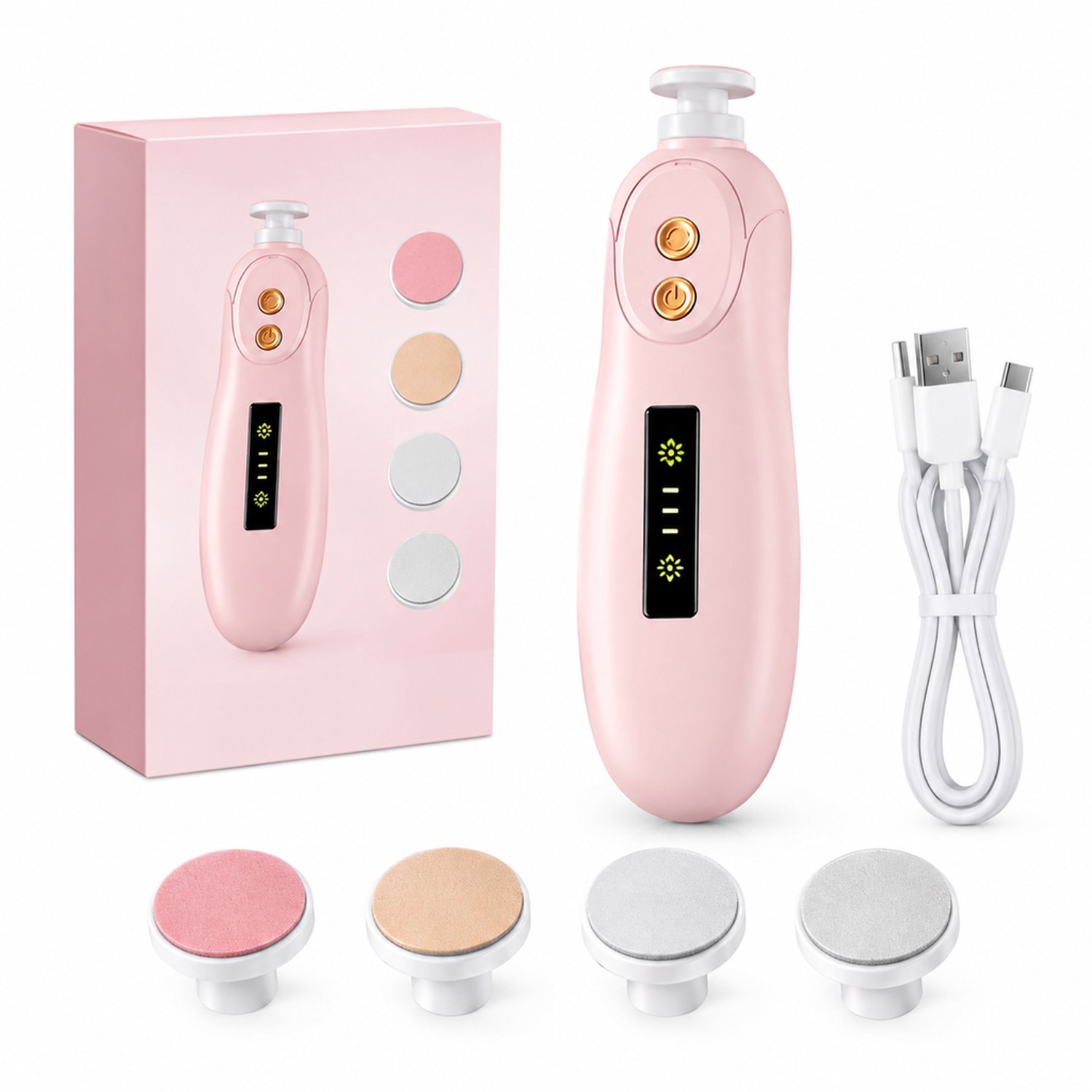 elektrische nagelknipper - roze oplaadbaar model - 3 snelheden met verlichting - voor dagelijks thuisgebruik - in kleurendoos