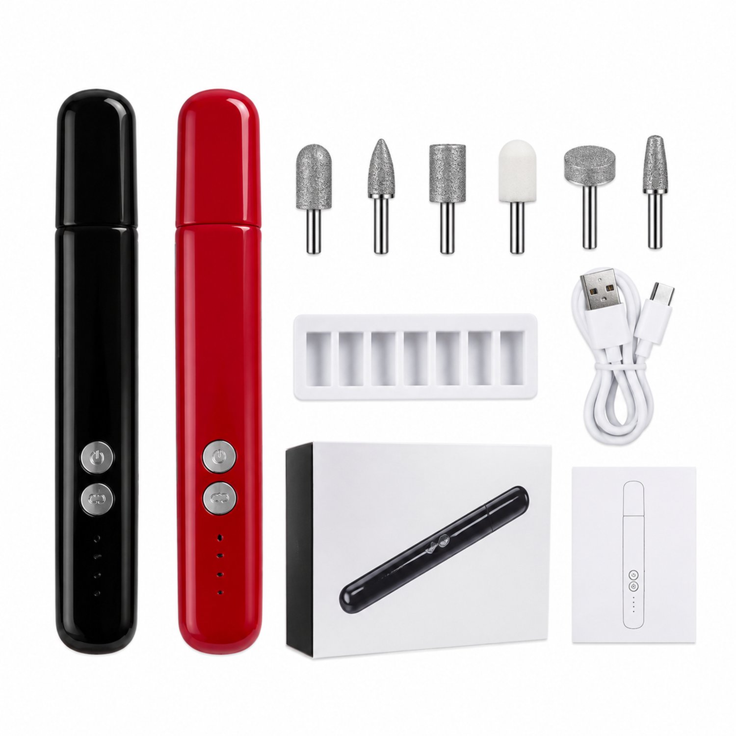 Elektrische nagelknipper - M2 zwart - USB-C-opladen - met 6 slijpkoppen - complete set