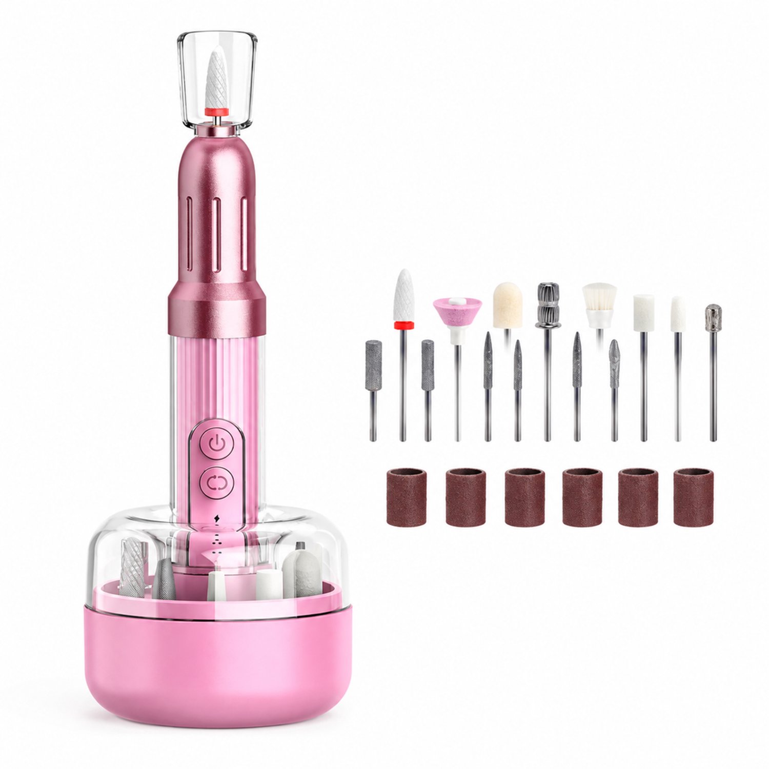 elektrische nageltrimmer - 18000 RPM - 12 freeskoppen + 6 schuurbanden - voor dagelijks, thuis en commercieel gebruik - roze