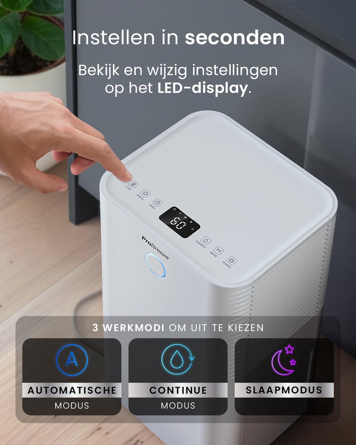 Luchtontvochtiger 12 L per Dag - Automatische Vochtigheidssensor - 200 Watt Capaciteit - Compact Formaat - Voor Residentieel Gebruik