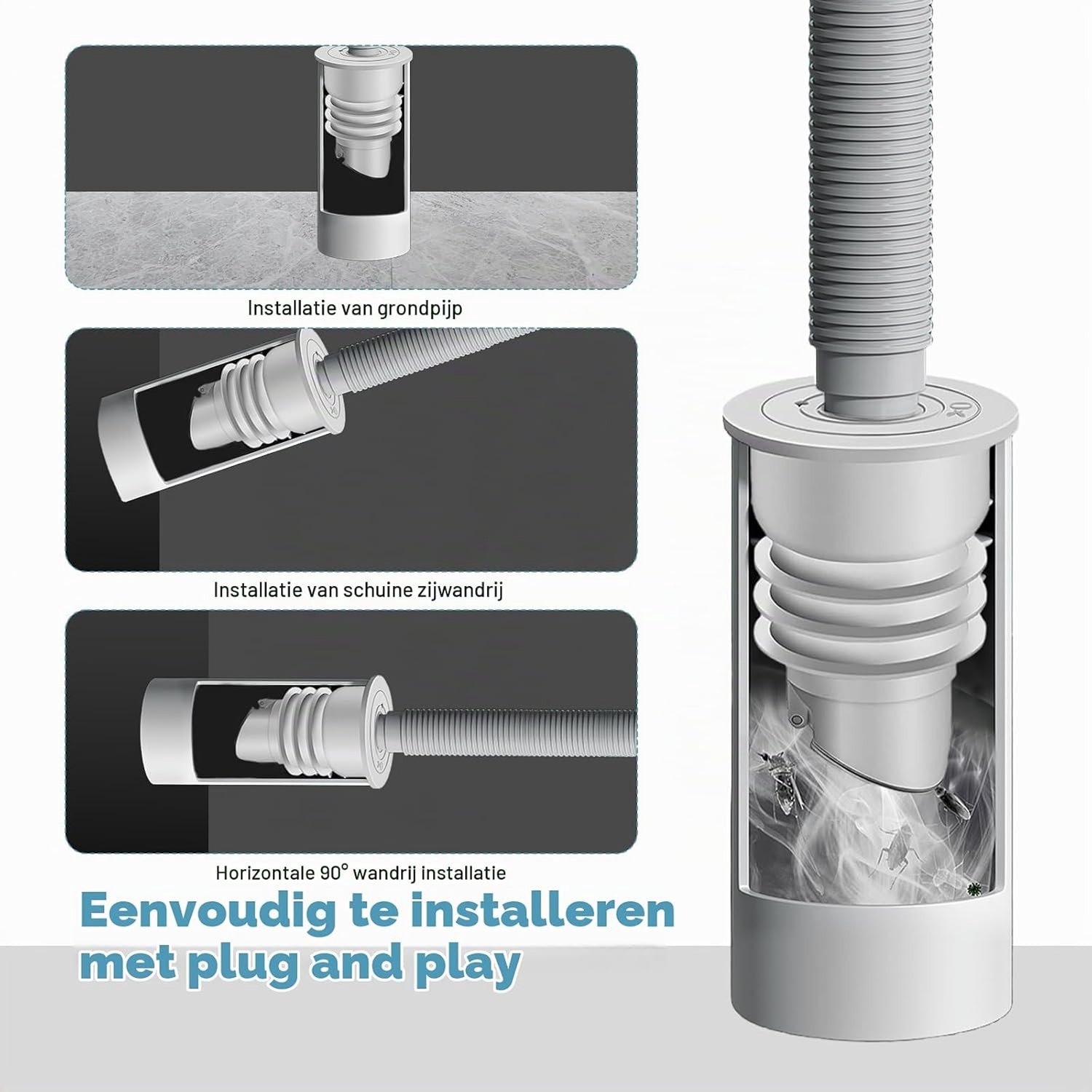 Set van 2 Geurafsluiters voor Wasmachine, 35-40 mm, Silicone Afvoerpakking met Magnetische Schakelaar, Ideaal voor Wasmachine en Wastafel