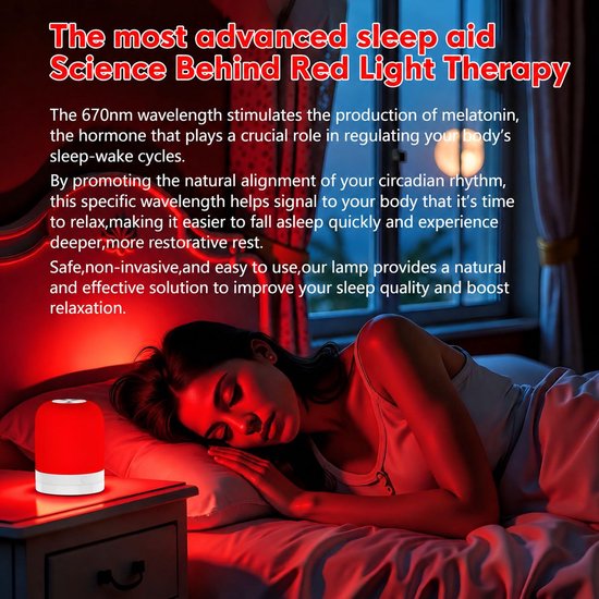 VHV - Rood Licht Nachtlampje voor Slaap - Rood Nachtlampje Bureaulamp met 670nm Golflengte - Stimuleert Melatonine en Bioritme voor Betere Slaap - oplaadbare - Slaap - USB-C - Sfeerlamp van VHV — afbeelding 4