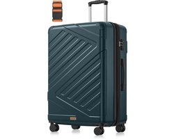 SONGMICS Harde reiskoffer met TSA-slot, bagageband, 4 dubbele wielen, uitbreidbaar, extra groot, 75 cm, donker turkoois