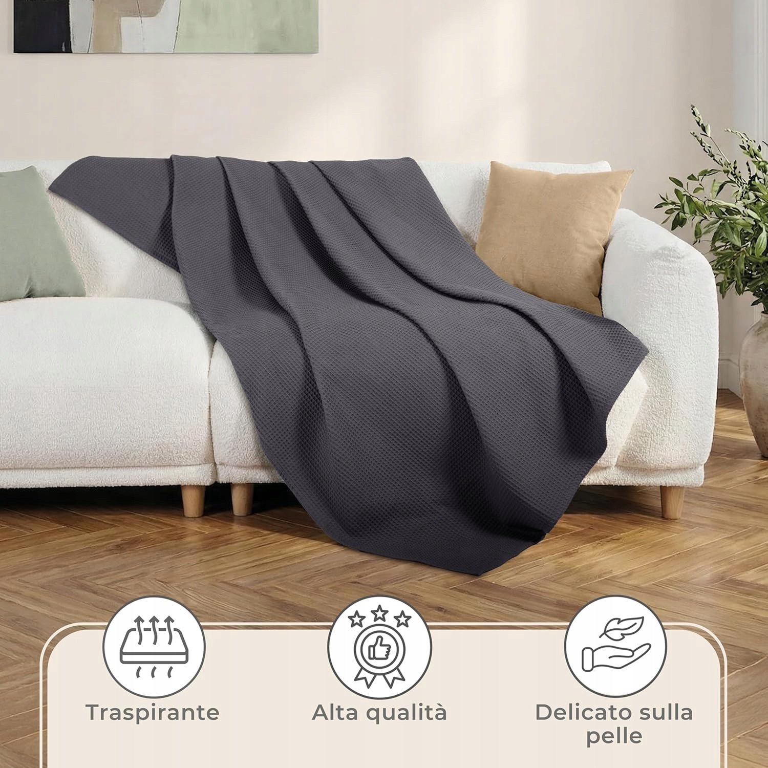 Wafel katoenen sprei 180x220 cm - Antraciet
