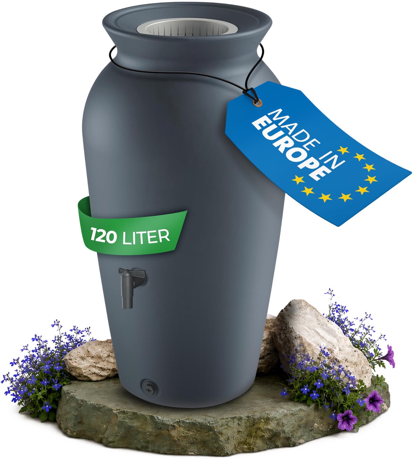 Famanu - Regenton 120-230 liter - Voorkomt wateroverlast - Vorstbestendig kunststof - Antraciet 1 stuk