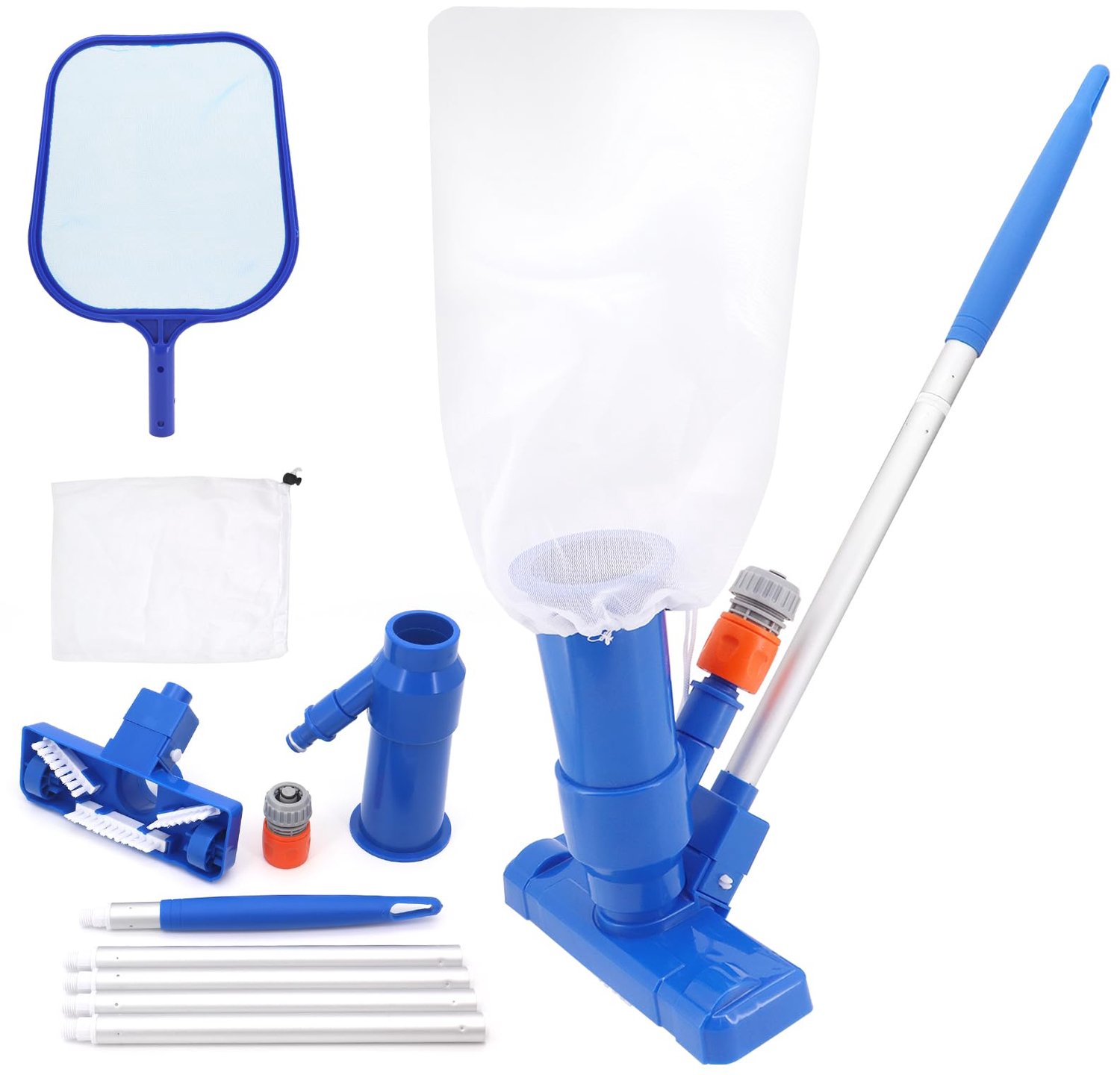 Famanu - Draagbare zwembadstofzuiger - Houdt je zwembad schoon - Inclusief accessoire en visnet - Blauw 1 stuk