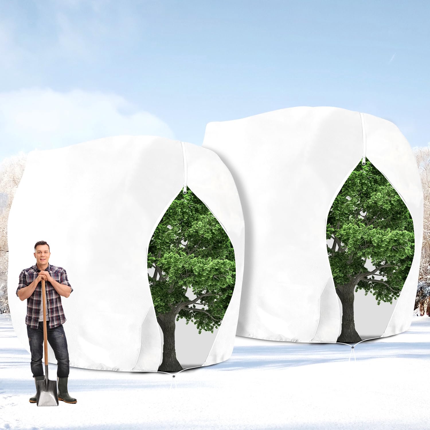 Famanu - Winterbeschermhoes voor planten - Bescherming tegen kou en vorst - Duurzaam polyester - Groen 2 stuks