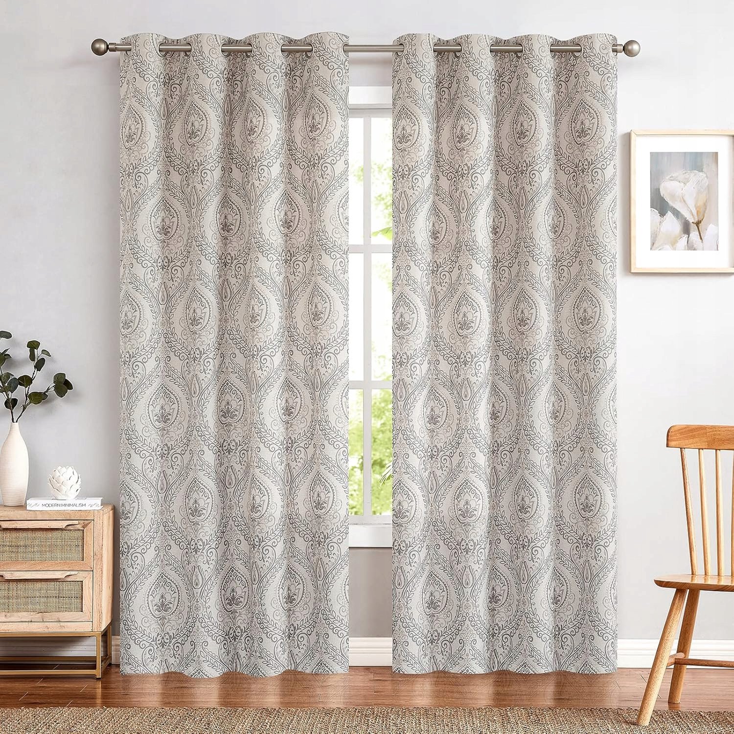 TOPICK Gordijnen 2 stuks 130x245 cm Grijs Bloemenprint Linnenlook