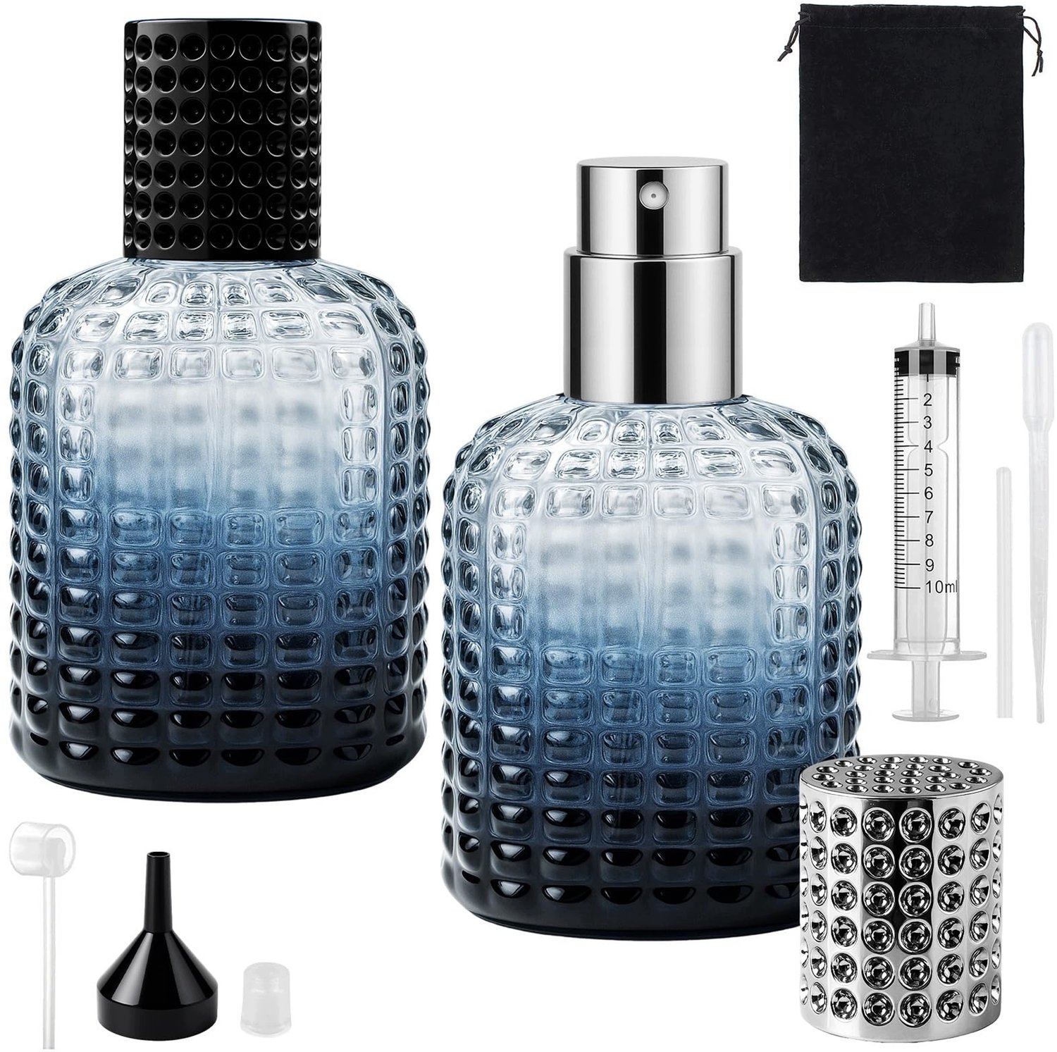 2x Glazen Parfumflesjes Blauw - Reisformaat 50ml