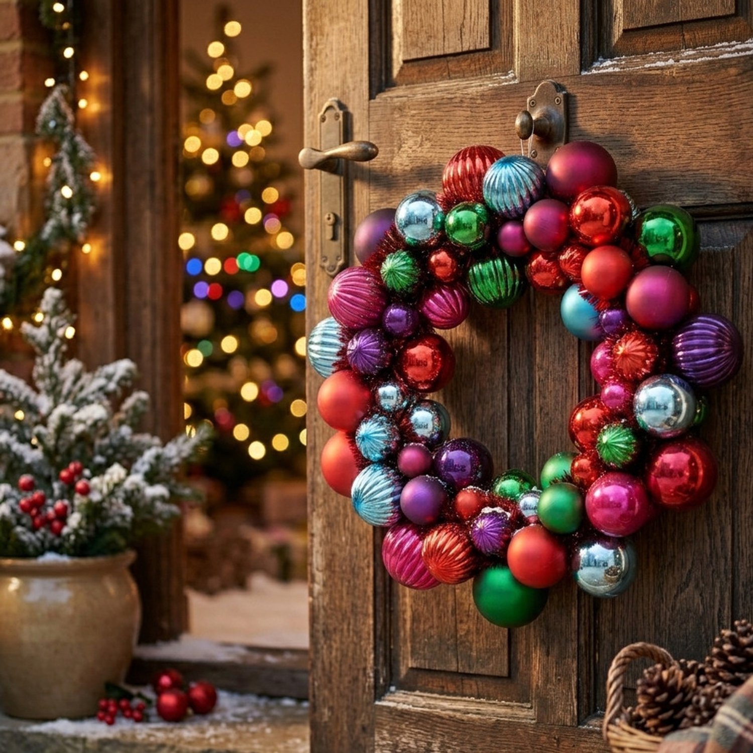 Decoris Kerstballen kerstkrans - gekleurd - D38 cm - kunststof - krans - deurkrans - kerstversiering – foto 5
