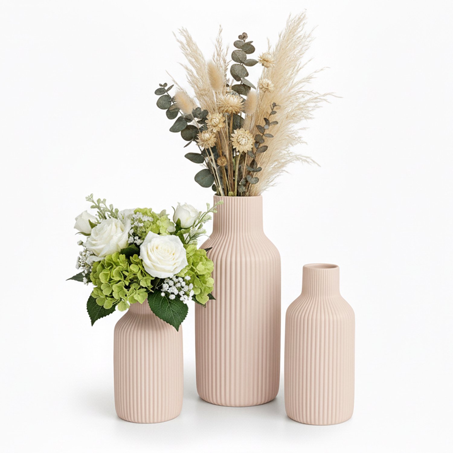 Relaxdays Vaas keramiek - 3-delige set - 3 groottes - beige