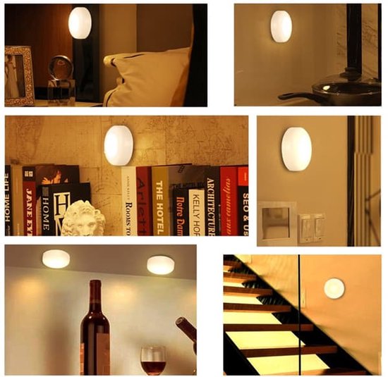 Set van 6 LED-spotjes - Warm wit licht - Zelfklevend - Werkt op batterijen — afbeelding 3