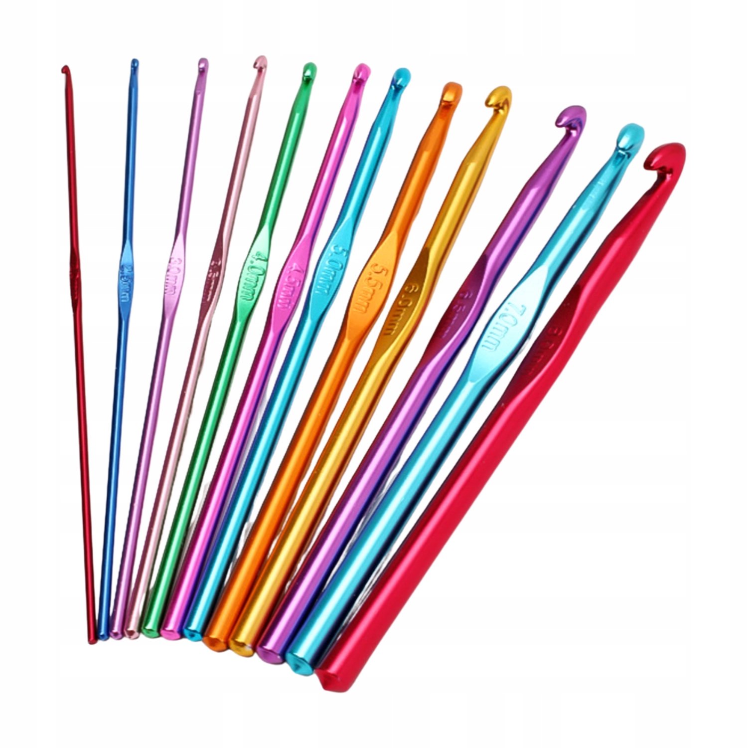 Aluminium Haaknaalden Set - 12 Stuks, Diverse Kleuren