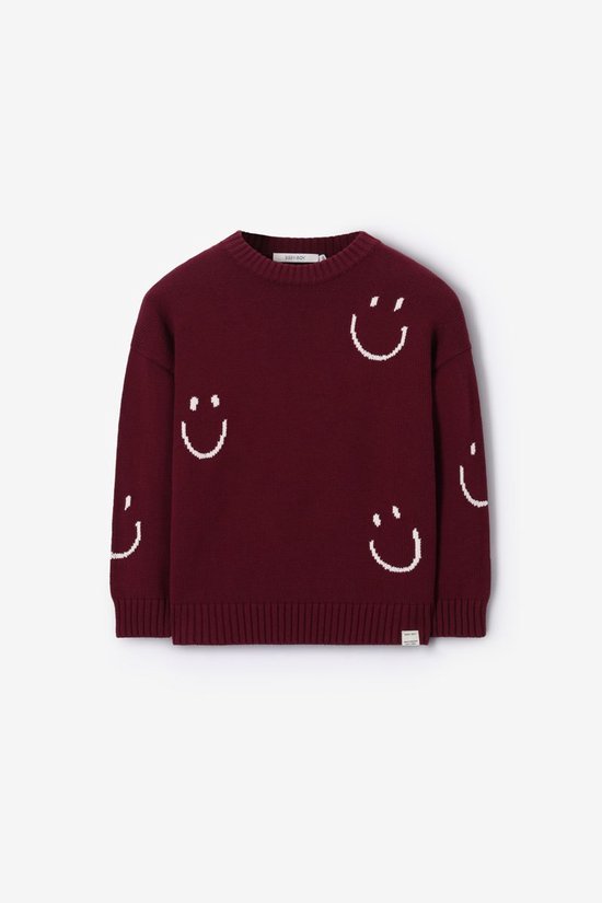 Donkerrode Gebreide Trui Met Smileys
