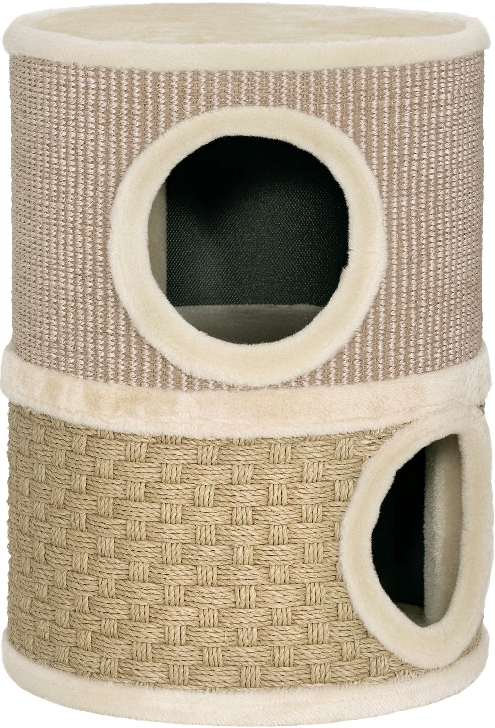 Pawona Krabton - Met twee holtes, krabmat en pluche - 35,5 x 35,5 x 49 cm - Khaki/Koffie