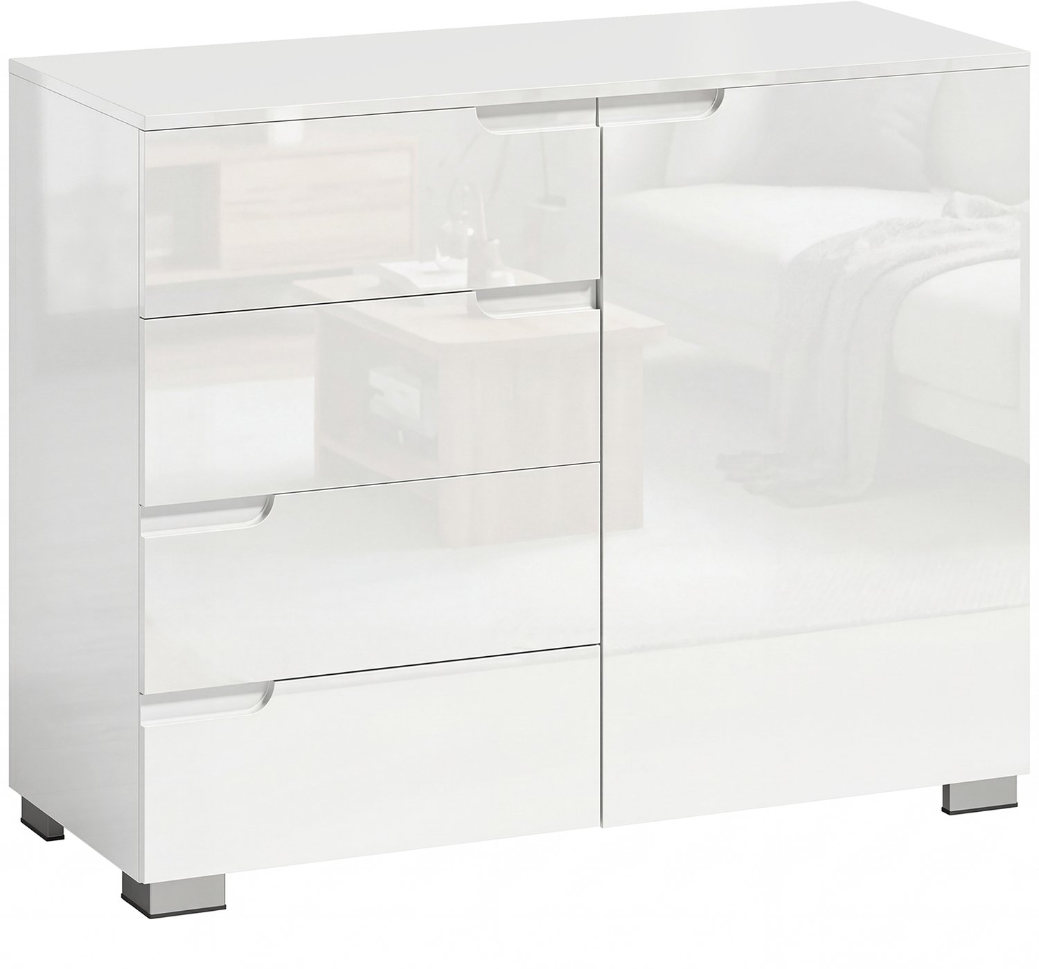 Homona Sideboard met 4 lades en deur - Met verstelbaar legplank - Hoogglans wit - 100 x 40 x 80 cm