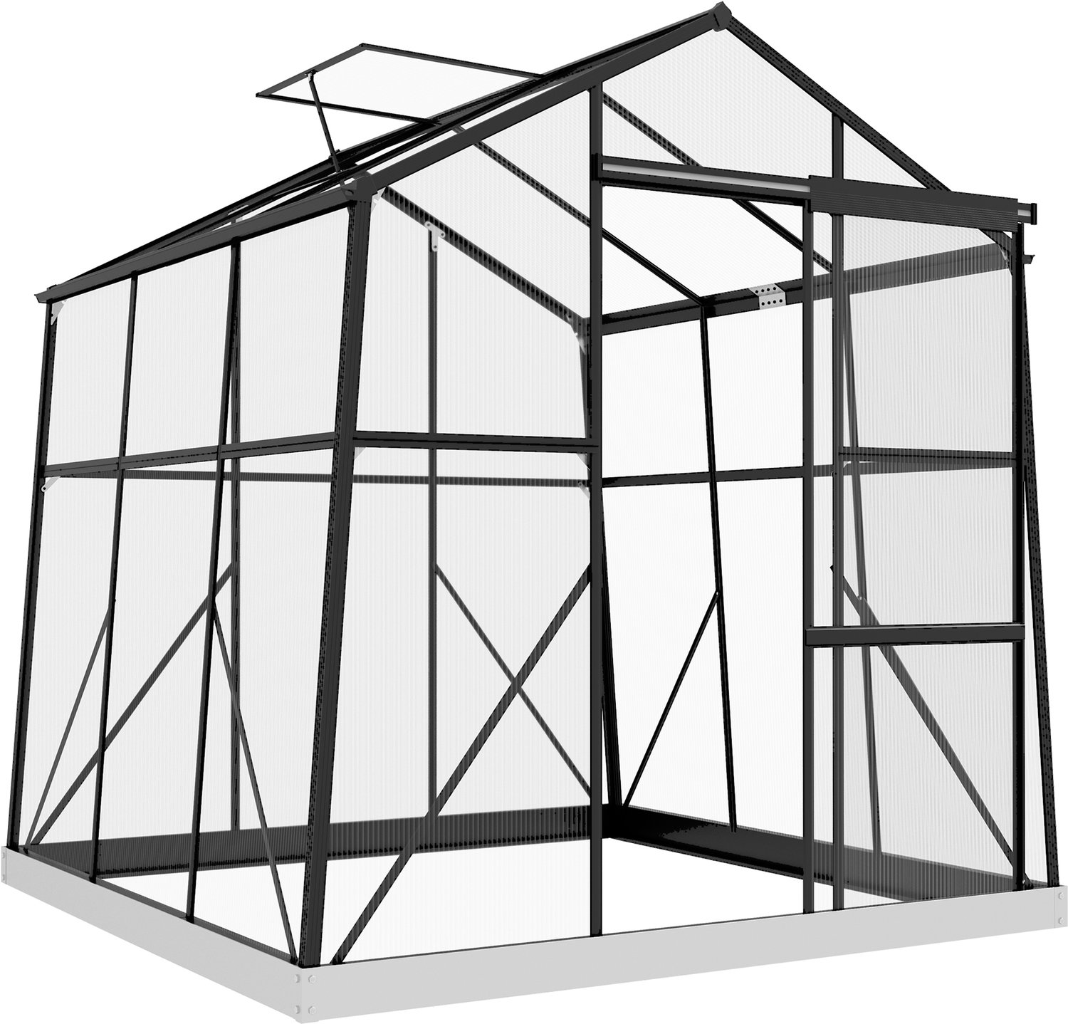 Sunona Tuinkas - Met schuifdeur, verstelbaar dakraam en regengoot - 192 x 192 x 204 cm - Zwart