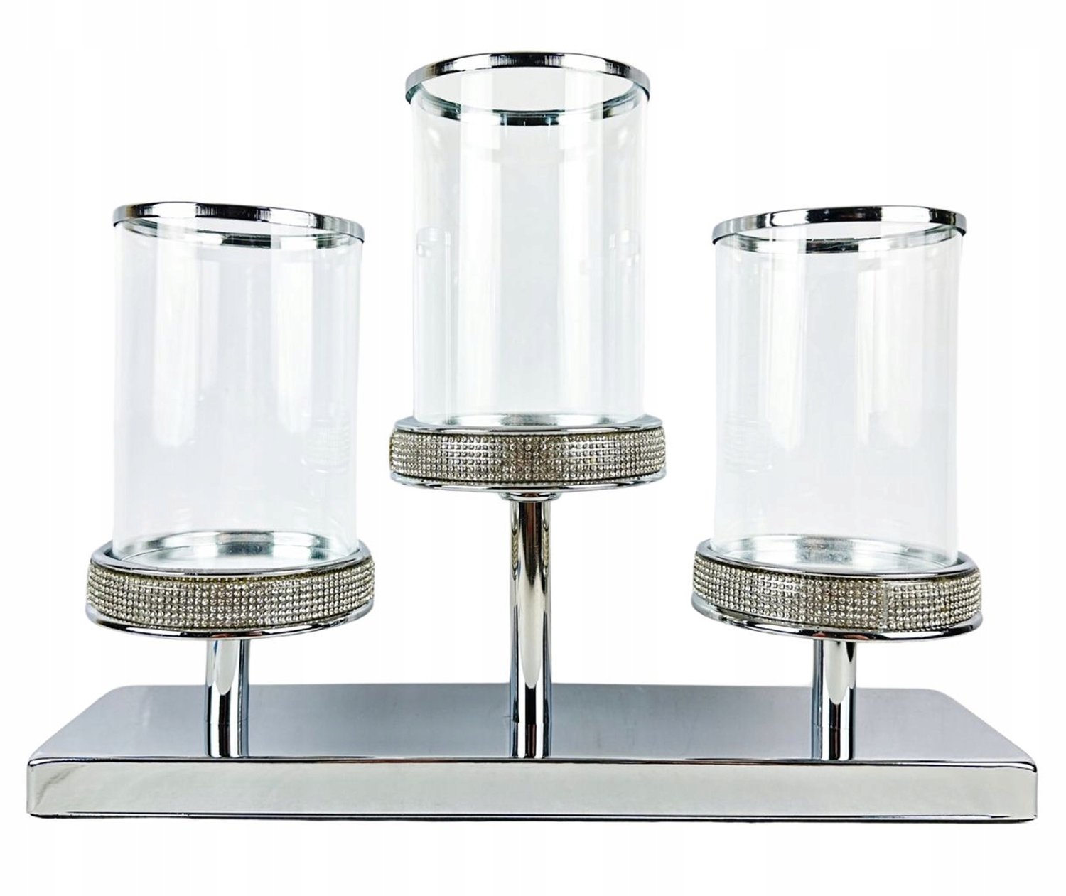 Set van 3 Zilveren Glazen Lantaarns met Dienblad - Decoratieve Kaarshouders