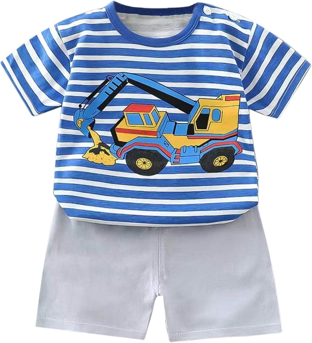 Set voor jongens, 2-delig, katoen, T-shirt, shorts, marineblauw, zomer, kinderen, 3-8 jaar, ademend, licht, A198