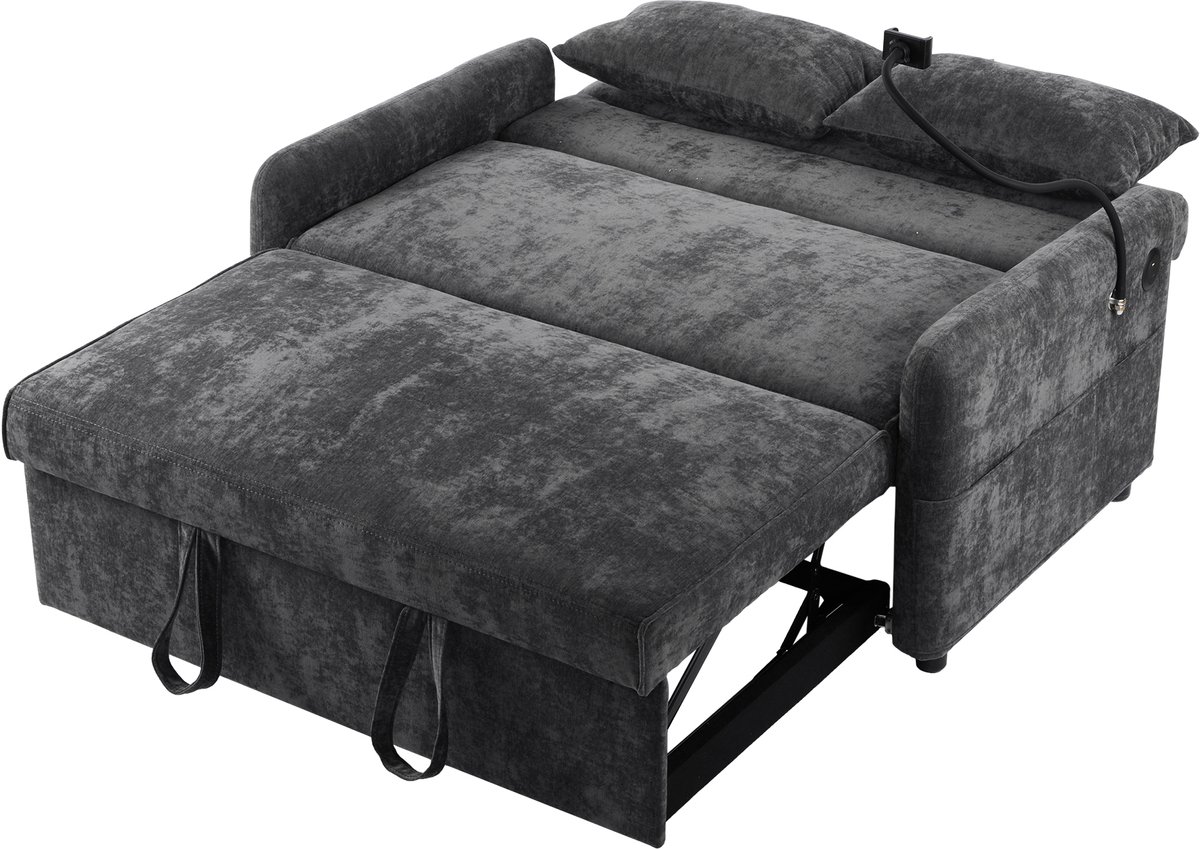 MEUBLE COSY Slaapbank - Multifunctionele Uittrekbaar Met USB En Kussens - Grijs