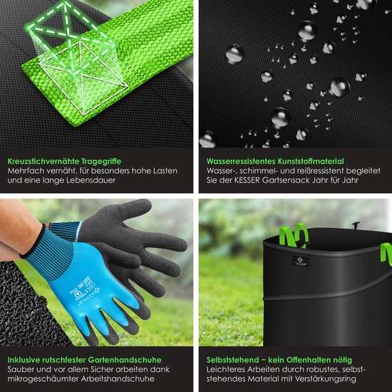 KESSER® Pop-up tuinzak set van 2 x 175 liter - Zelfstaand en opvouwbaar - Zwart/lichtgroen — afbeelding 4