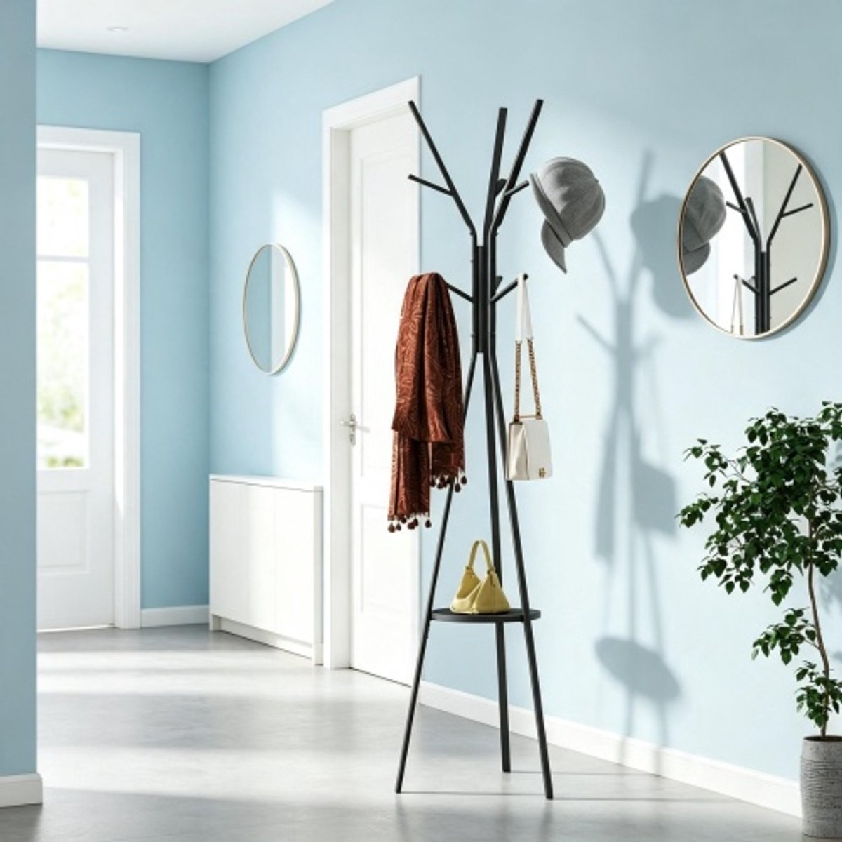 Kapstok-Kapstok Met Plank-Staande Kapstok Met 9 Haken-Vrijstaand Voor Hal En Slaapkamer-45 X 45 X 180 Cm-Zwart