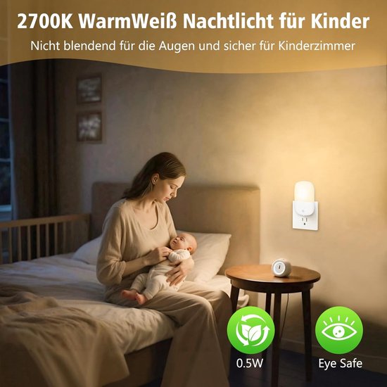 Nachtlampje Stopcontact Kinder - Dämmerungssensor Nachtlicht - 1 Stuks - Dimbaar 3 Modi - Voor Slaapkamer en Gang - Warmwit 2700K — afbeelding 4