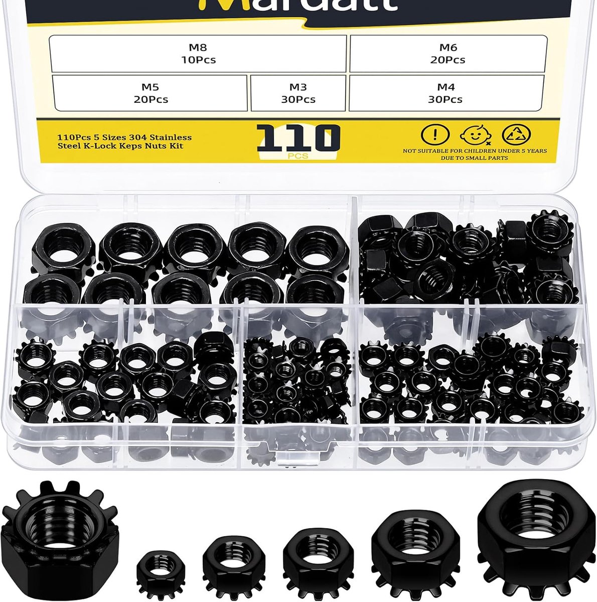 Keps moeren assortiment kit - roestvrij staal - zwart - geschikt voor meubels - ShopVlot