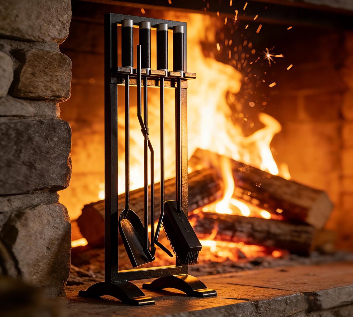 Kingson 4-Piece Fireplace Companion Set - Includes Poker, Shovel, Brush & Pliers - ShopVlot